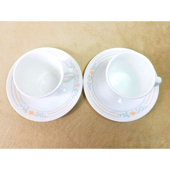 Corelle Teacup & Saucers Corning Apricot Grove Fine China USA x2 Vintage - Picture 8 of 15
